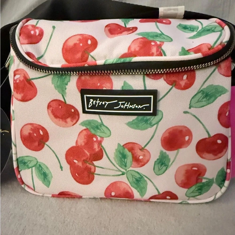 Betsey Johnson White Cosmetic Bag with Red Cherry Print
